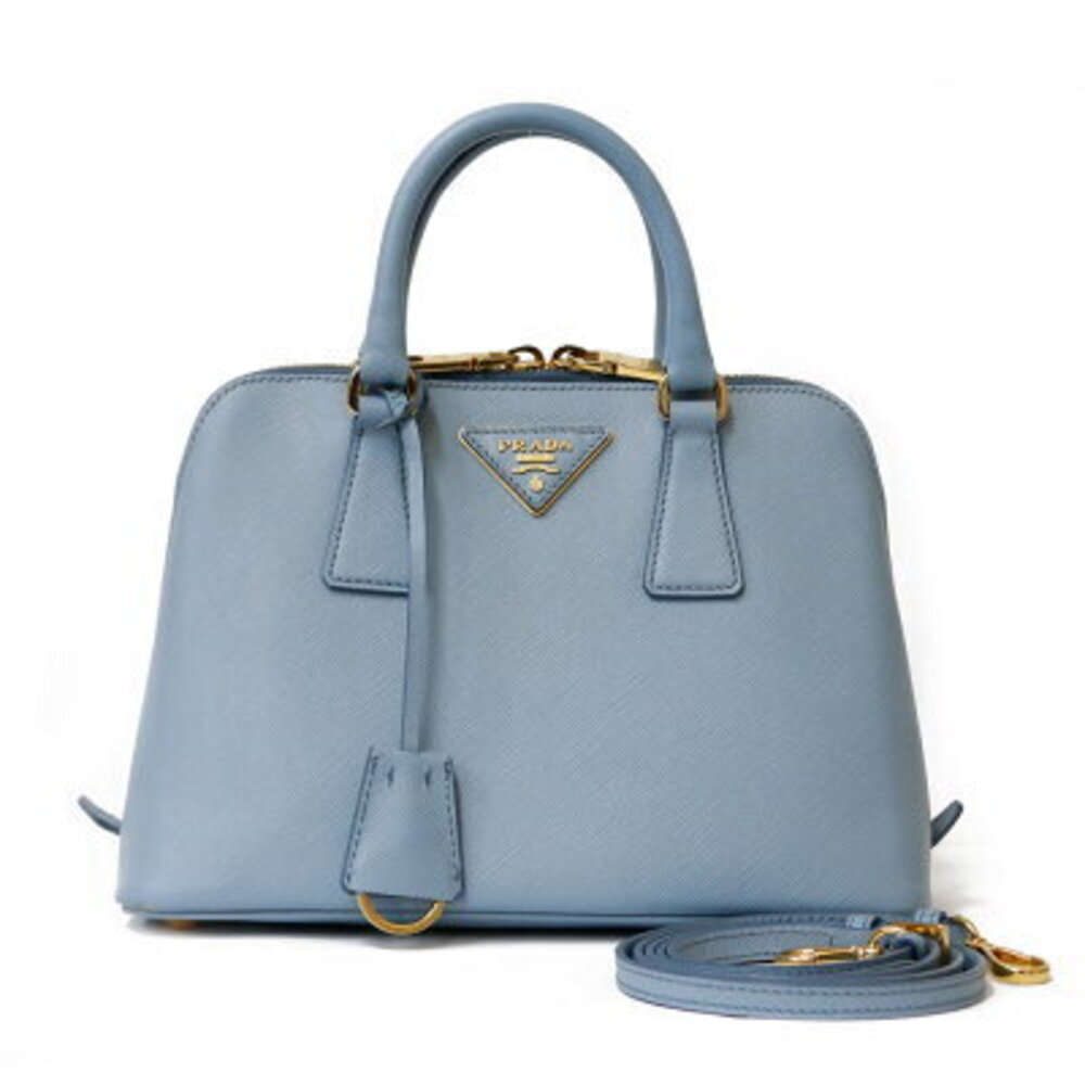 Prada Saffiano Shoulder Bag Leather Blue Handbag